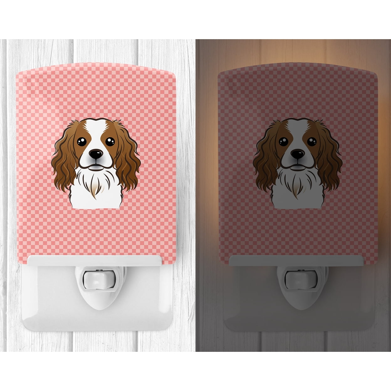 Checkerboard Pink Cavalier Spaniel Ceramic Night Light