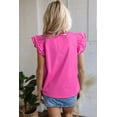 thumbnail image 2 of Women's Bright Pink Layered V Neck Blouse with Ruffled Short Sleeves | [ZhiHiMeRi] | (US 12-14)L, 2 of 10