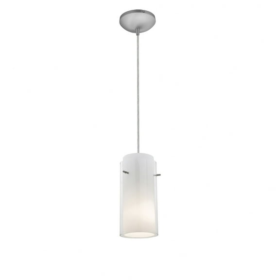 28033-3C-BS/CLOP Access Lighting Glass n Glass Cylinder-11W 1 LED Cord Pendant-4.5 Inches Wide by 10 Inches Tall-Brushed Steel Finish-Opal Glass Color