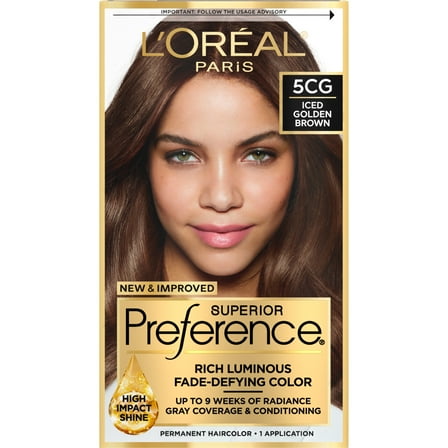 L'Oreal Paris Superior Preference Fade-Defying Permanent Hair Color, 5CG Iced Golden Brown, 1 kit