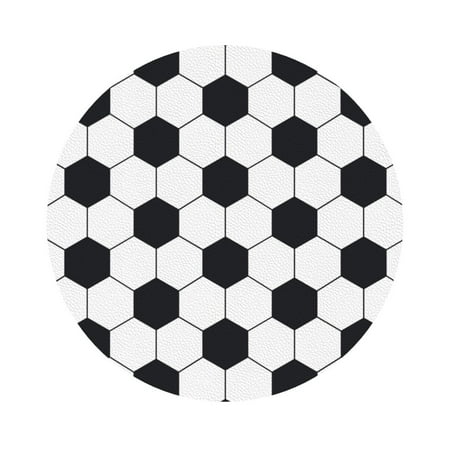 

Coaee Soccer Ball Print Leather Coasters Set of 6 Non-Slip Washable Cup Coasters for Home Office Bar Round Shape