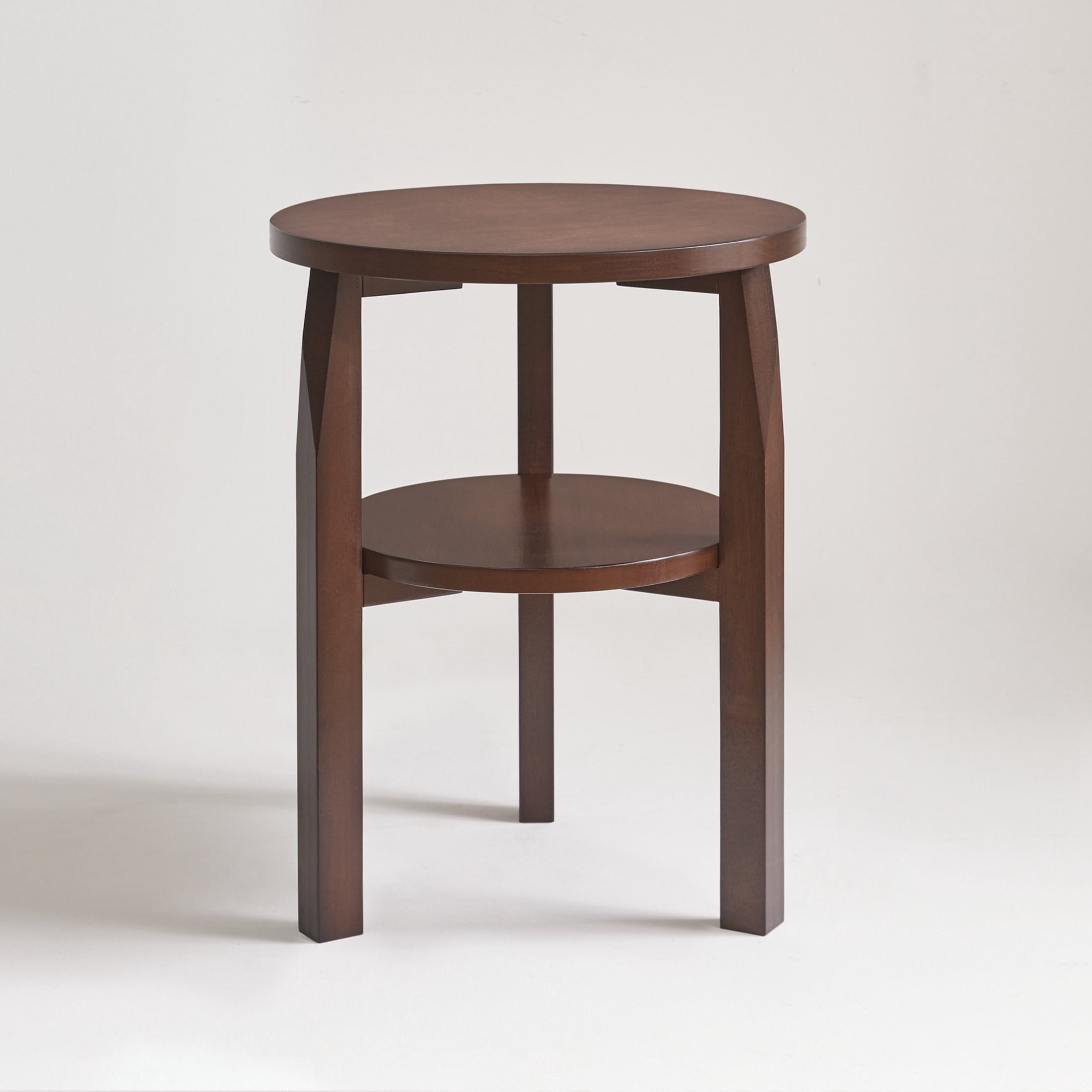 Noble House Round End Table with 2-Tier Storage Shelf, Side Table for Living Room or Bedroom, Walnut