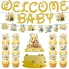 Winnie The Pooh Birthday Party Supplies, 34 Pcs Winnie The Pooh Baby Shower Decorations for Girls Boys Kids Included Glitter Powder Banner, Cake Topper, Cupcake Toppers