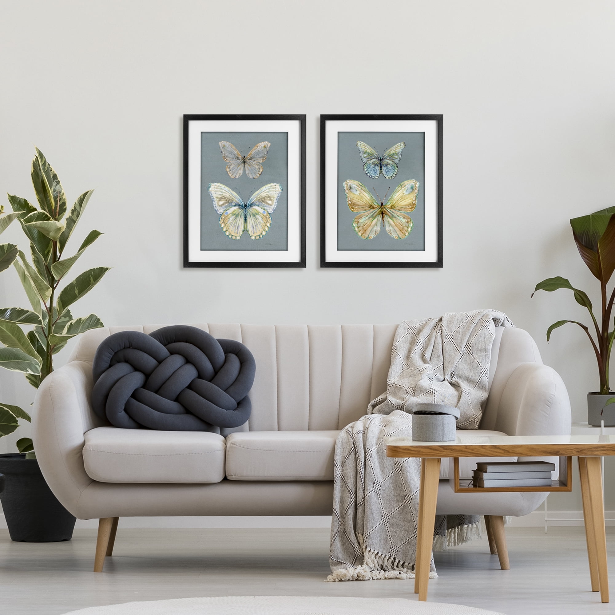 Stupell Industries Butterfly Pairs over Slate 2 Piece Black Framed Print Under Glass Set, design by Carol Robinson