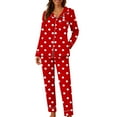 thumbnail image 2 of Mifsaly 2 Piece Pajama Set for Women Valentine Pajamas Matching Outfits Polka-Dot Homewear Button Down Sleepwear Loose Sleep Pants Spring Fall Pjs L, 2 of 7