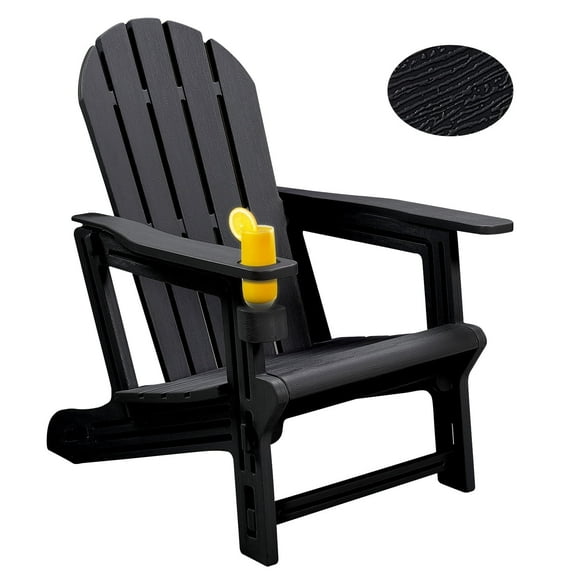 Adirondack Chair, Weather-Resistant HDPE, Tool-Free 5-Min Assembly, Patio/Fire Pit/Lawn Use, Black