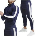 thumbnail image 1 of Men's Spliced Stand Collar Tracksuit Set Casual Long Sleeve Full Zip Jacket And Drawstring Pants Sportswear Suit, 1 of 7