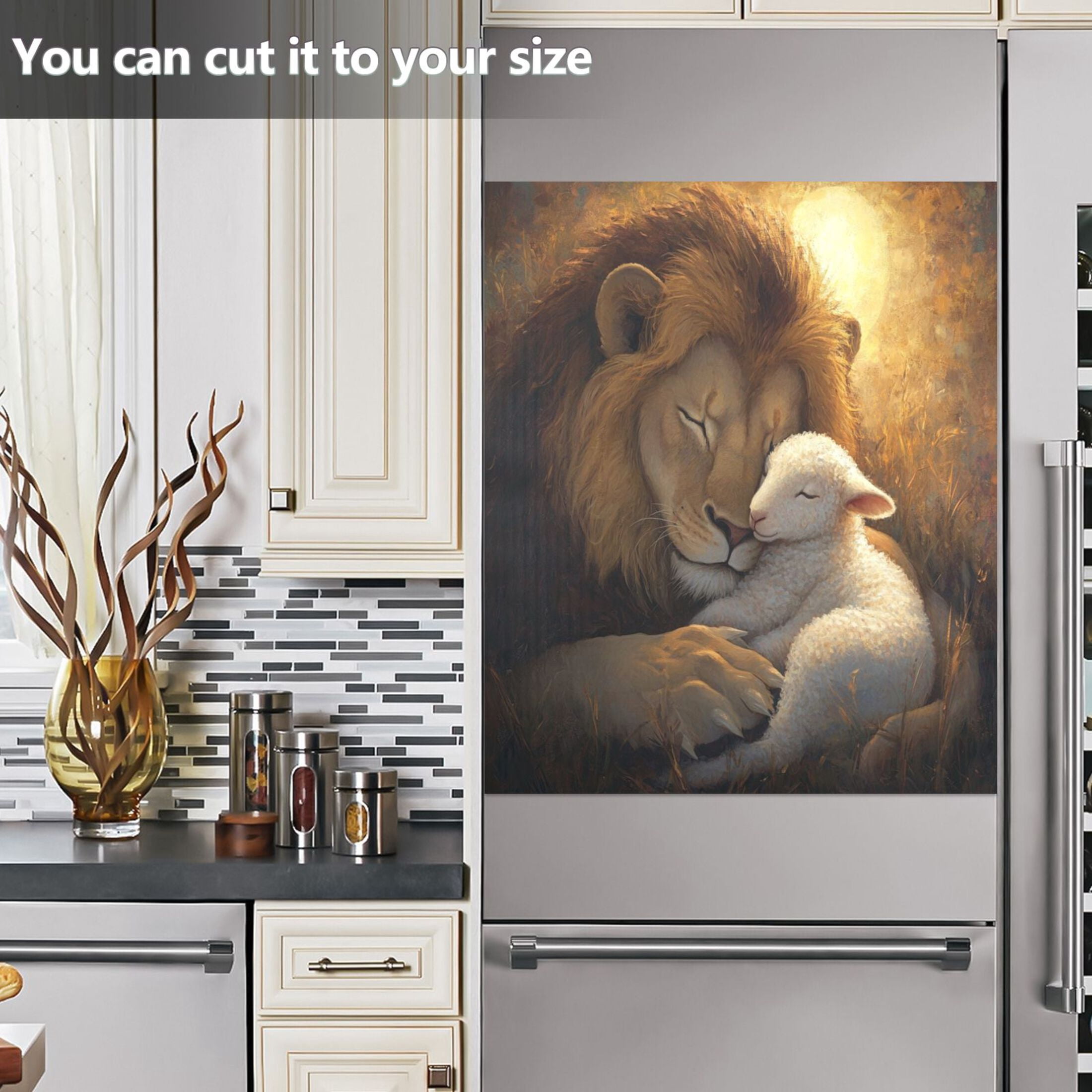 Dishwasher Magnetic Sticker 23x26 Inch Refrigerator Magnetic Sticker Washing Machine Magnetic Sticker Kitchen Panel Magnetic Sticker Home Decor Beautiful Lion Sheep