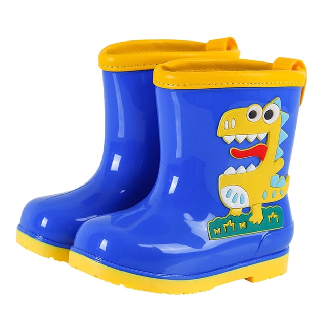 Rain Boots for Kids, Dinosaur Print, Slip Resistant, Waterproof Rubber Construction, Blue Color, Short Shaft Design, Size 24