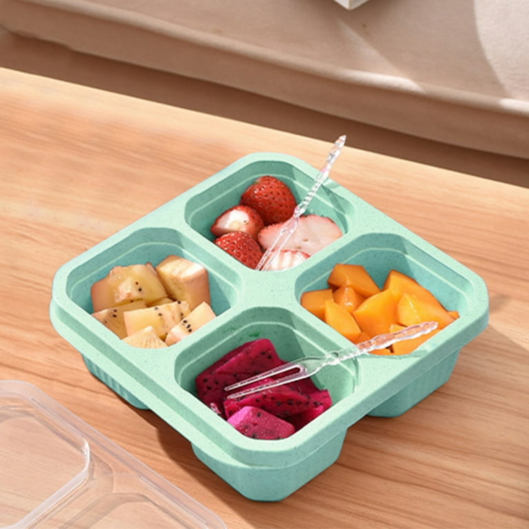 1pc, Bento Box, Wheat Straw Adult Lunch Box, 4-Compartment Meal Prep  Container For Kids, Reusable Food Storage Containers With Transparent Lids,  No BPA, Microwaveable, Back To School Supplie