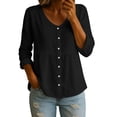 thumbnail image 2 of Lutiedan Long Sleeve Shirts for Women Cotton Linen V Neck Button Down Tops Classic Fit Curve Hem Summer Casual Basic Blouses for Daily Wear, 2 of 6