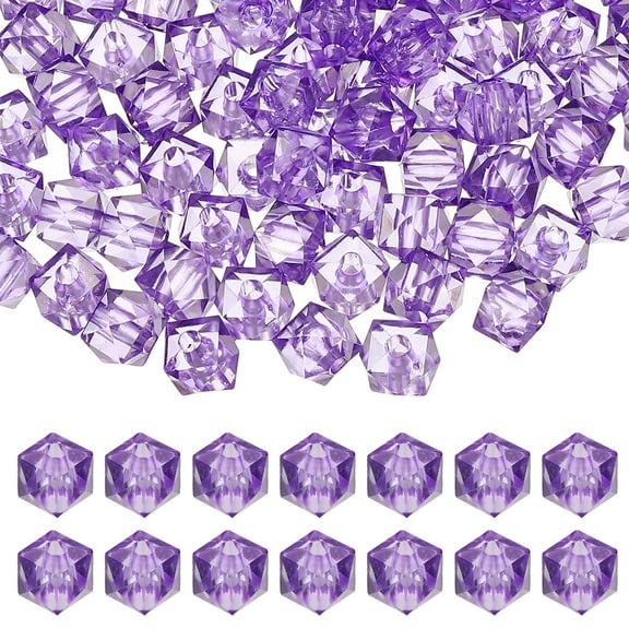 Uxcell 12mm Acrylic Cube Faceted Beads, 100 Pcs Square Diamond Beads for Jewelry Making, Dark Purple
