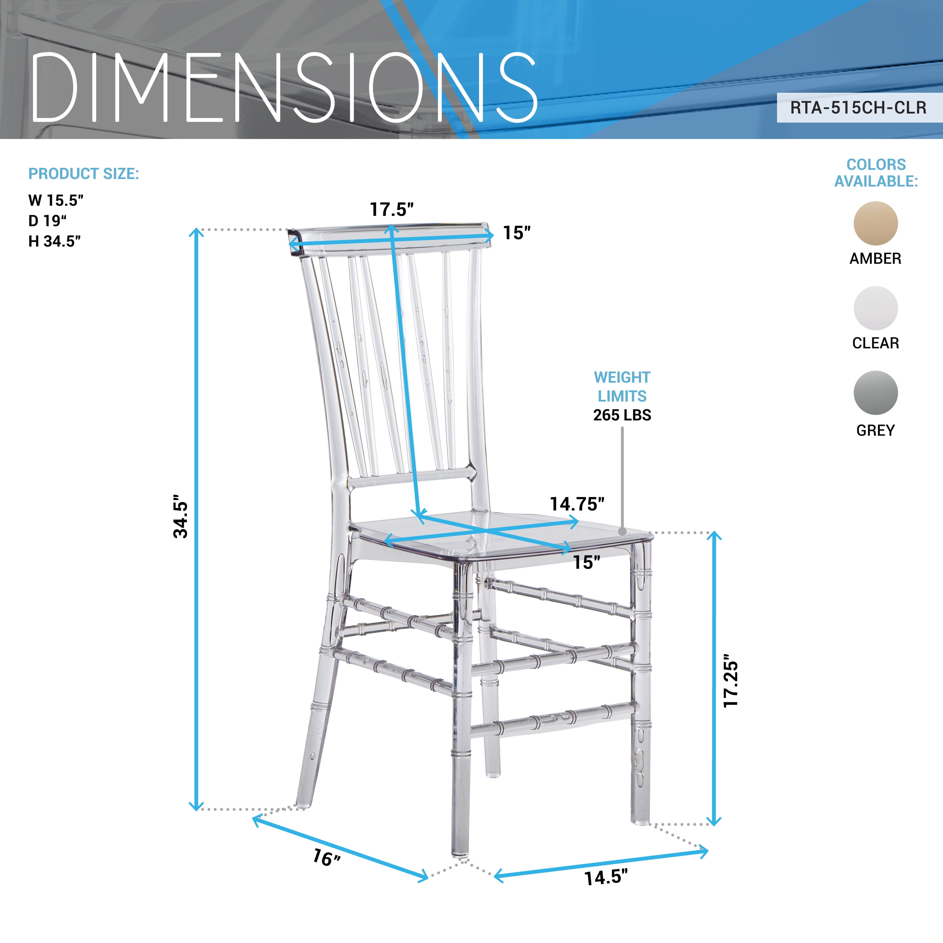 Techni Home Stackable Chiavari Style Clear Acrylic Event Chairs – Set of 4