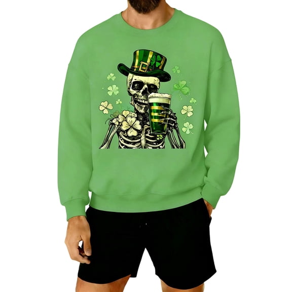 Amzcrzy Men's Sweatshirt St. Patrick's Day Skeleton Sweatshirt Shamrock Graphic Crewneck Tops for Men Women, Multi Colors