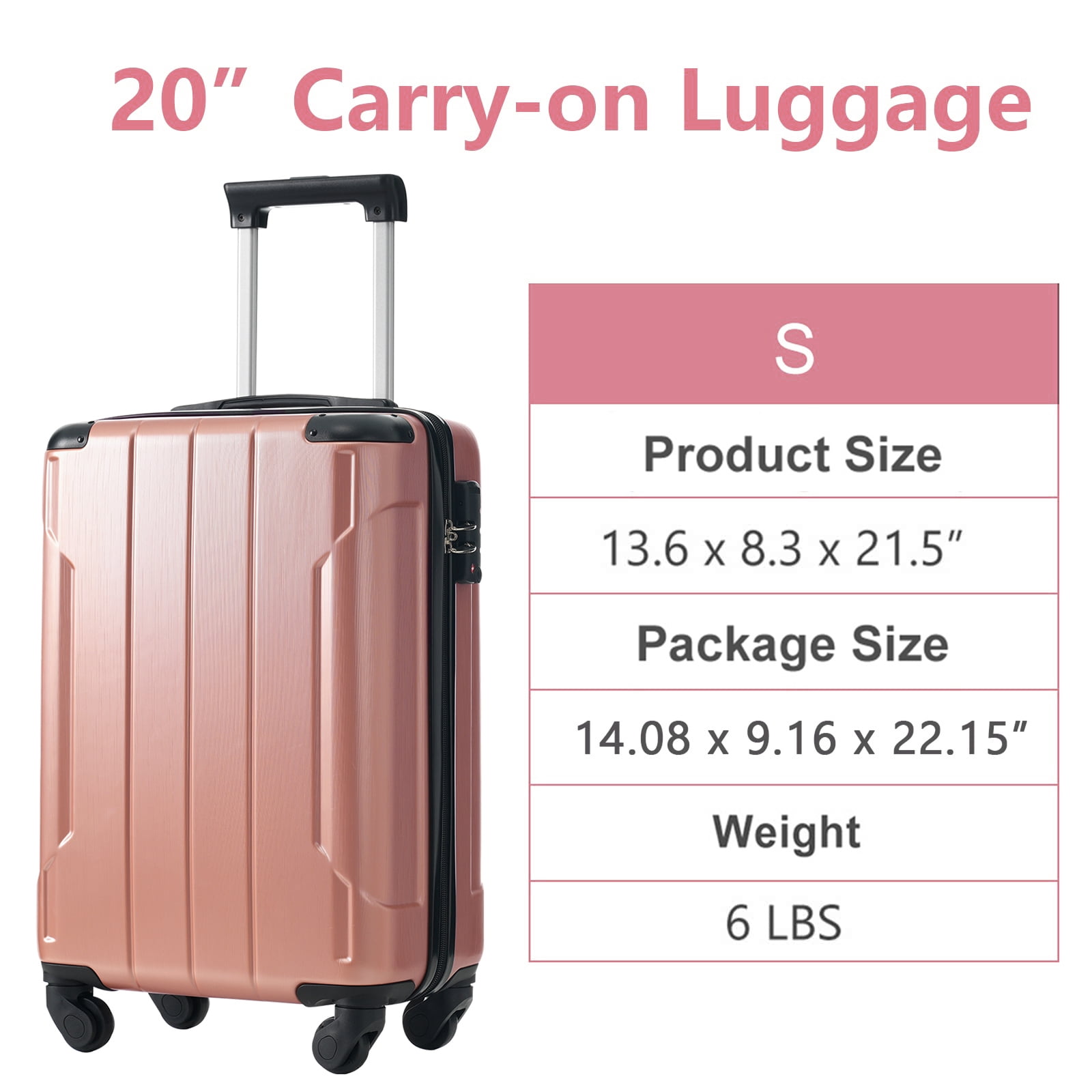 EUROCO 20" Hardshell Carry-On Luggage, ABS Lightweight Durable Suitcase with TSA Lock and Double Spinner Wheels for Travel,Rose Pink