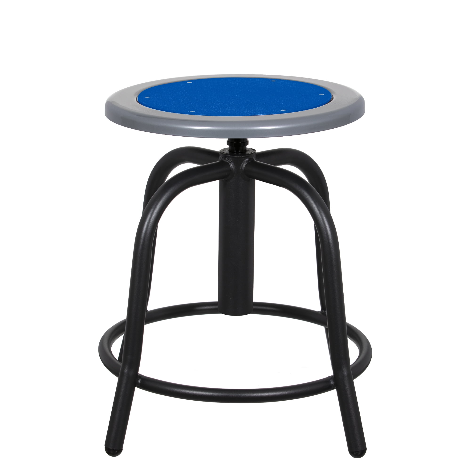 Vince Swivel Stool with Steel Seat, Black Frame, Grey Seat with Dark Blue Center