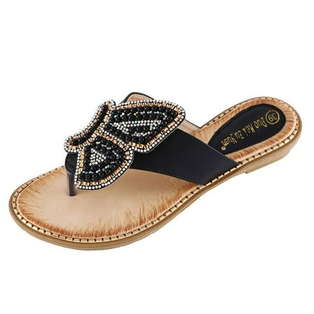 

B91xZ Women Sandals Toe Shoes Animal Women s Fashion Round Rhinestone Sandals Pearl Pinch Women s Sandals Black Size 9