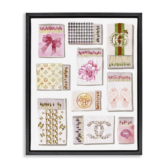 Stupell Industries Glam Girl Matchboxes Black Framed Floater Canvas Wall Art design by Ziwei Li, 21 x 17