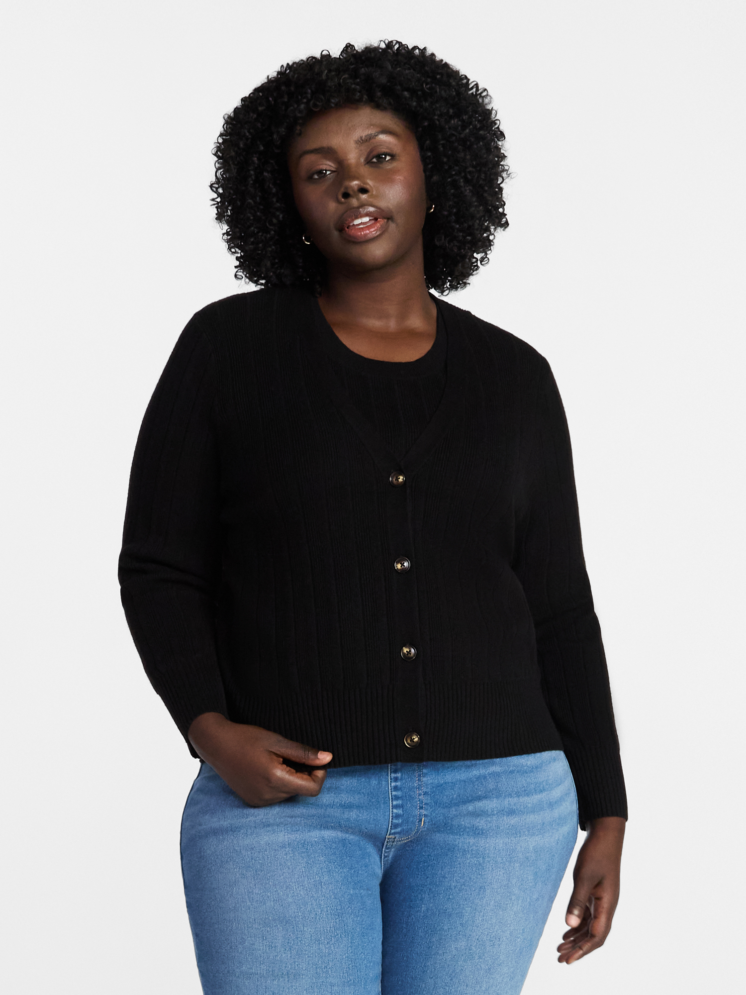 Terra & Sky Women's Plus Size Ribbed Tank Top and Cardigan Set, 2-Piece, Sizes 0X-5X
