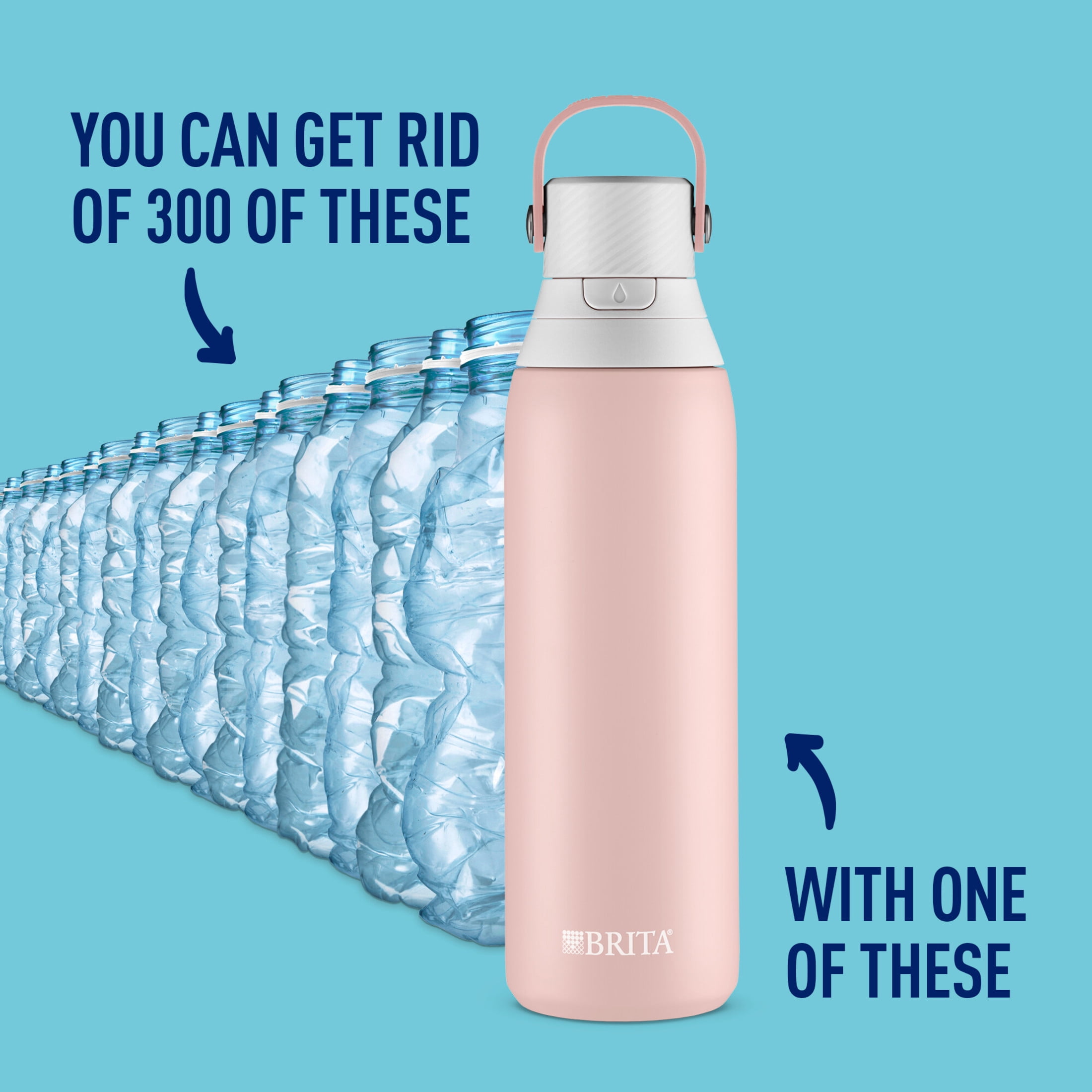 Brita 20 oz Rose Premium Stainless Steel Leak Proof Filtered Insulated Water Bottle with Straw