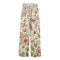 thumbnail image 4 of LWavelet Women's Drawstring Waist Watercolor Floral Print Wide Leg Pants with Split Detail for Casual & Boho Outfits Light Green M, 4 of 8