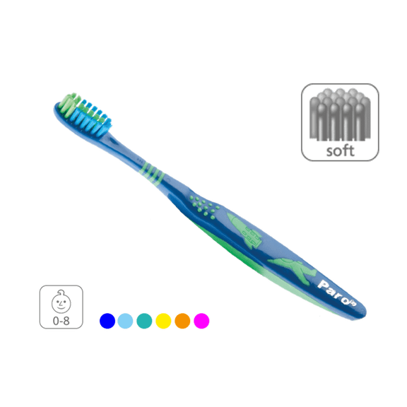 Paro Junior 742 | Kid's Toothbrush with Rounded head, Longer Soft Bristles, and Flexible Neck | Kids 0-8 Years Old
