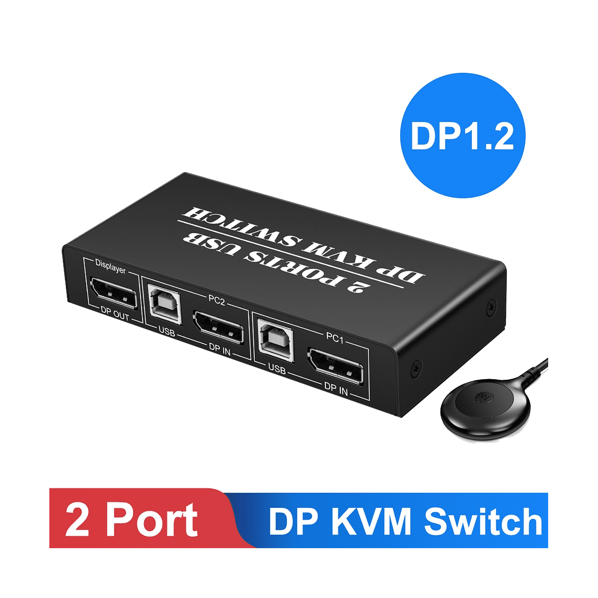 DP KVM Switch 2 Port 8K@30Hz Displayport1.2 Switch 2 in 1 Out with 3 USB2.0 Port for 2 PC Laptop Share Keyboard Mouse