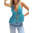 thumbnail image 3 of VISgogo - Camiseta sin mangas de punto para mujer, color sólido, sin mangas, con parte delantera abierta, ahuecada VISgogo moda, 3 of 9