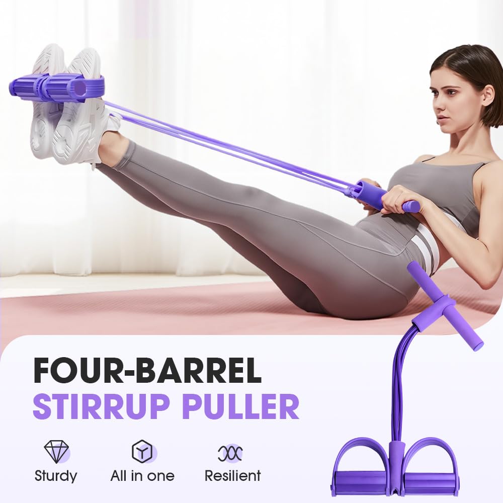 4-Tube Pedal Resistance Bands with Handles, Fitness Foot Pedal Ankle Puller for Home Workout and Exercise