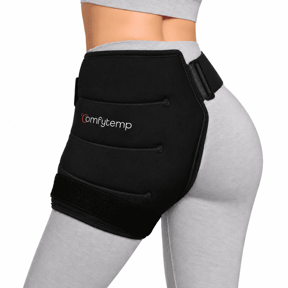 Comfytemp Wide Hip Ice Pack Wrap for Hip Surgery, Sciatica, Fracture, Pain Relief (S), Black