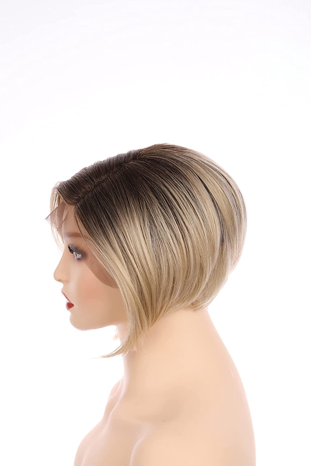 OneDor 8 Inch Angled Layers Lace Front Wig Relaxed Straight Bob Wig (Blonde Blended with Dark Roots-M6182R) …