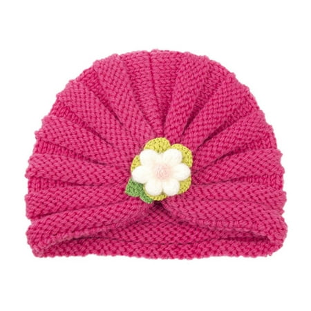 

YWDJ 0-24 Monts Fall Winter Boys Girls Flowers Knitted Windproof Warmth Ear Protection Kids Hat Hot Pink