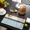 thumbnail image 4 of Blue Brown Morocco Placemats Set of 4, Geometric Stripes Aqua Stitching Washable Wipeable Table Mats for Dining Tables, Indoor Outdoor Kitchen Place Mats for Holiday Party Table Decor, 4 of 9