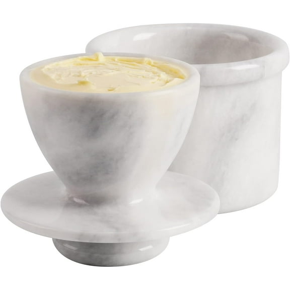 Radicaln White Marble Butter Keeper with Lid 4.25" – Handmade French Butter Crock for Spreadable Butter – Elegant Marble Butter Storage Dish for Kitchen Countertop