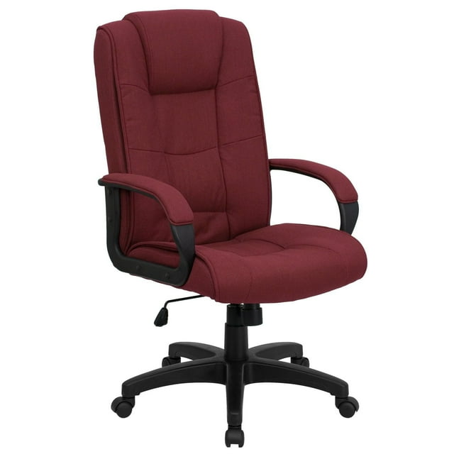 High Back Burgundy Fabric Executive Swivel Chair with Arms