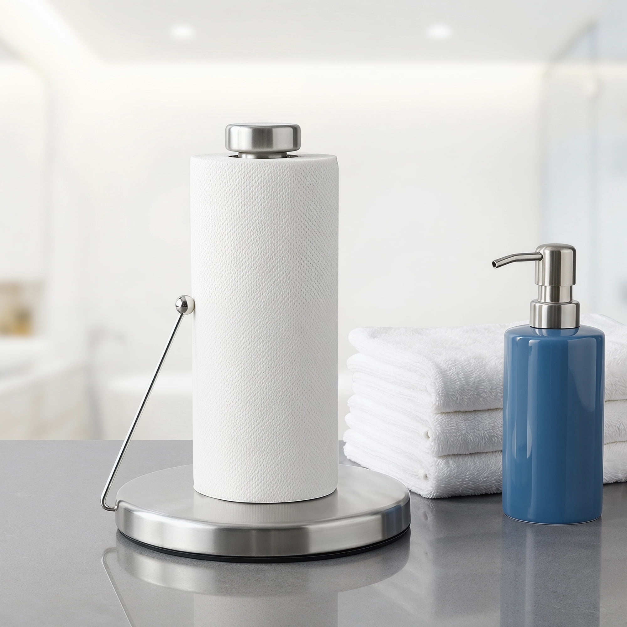 Unique Bargains Paper Towel Holder Countertop Weighted Non Slip Base Silver B 13.4x5.9inch