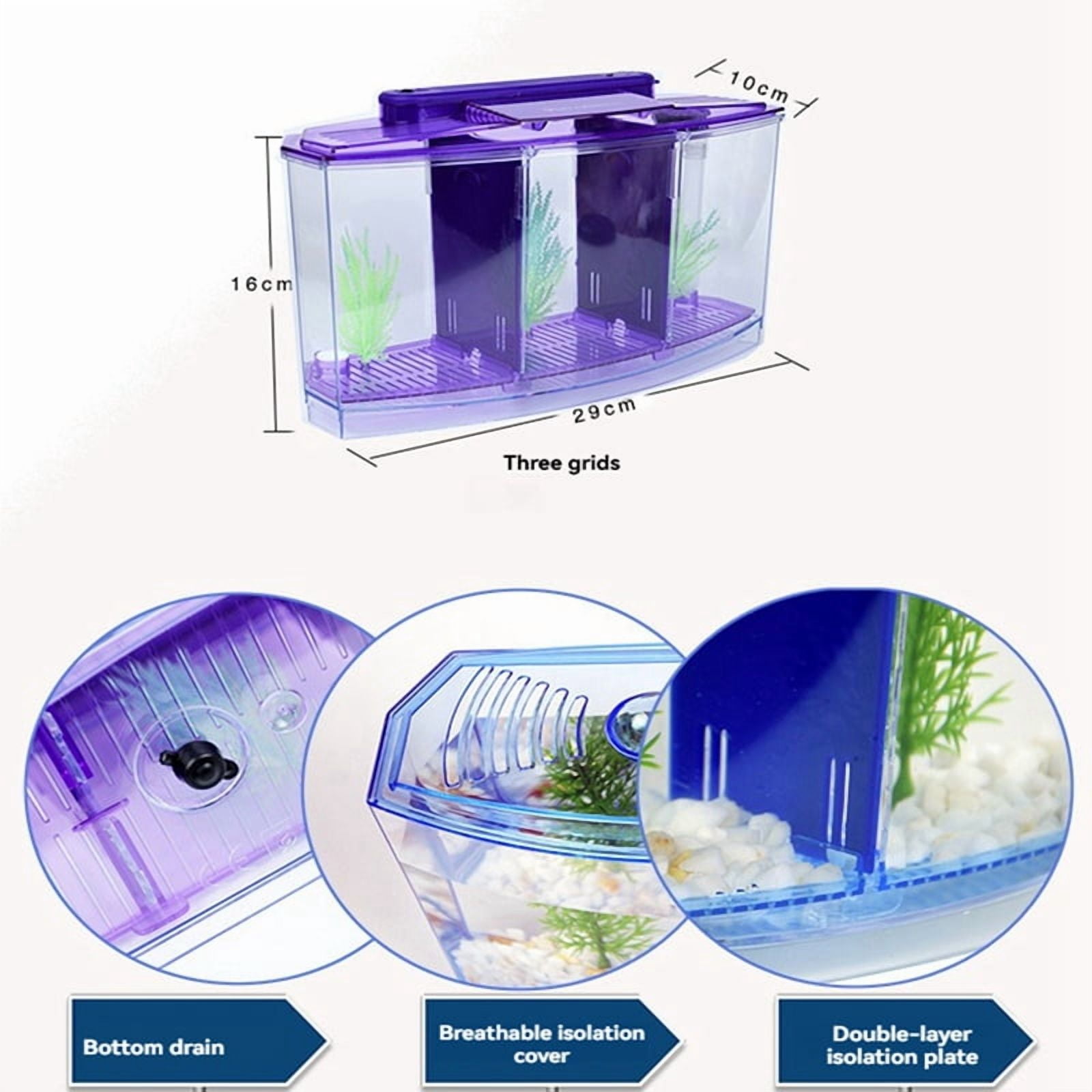 Mini Breeding Fish Tank Aquarium Fish Tank LED Acrylic Three Divisions Breeding Isolation Box for Small Fishes Blue