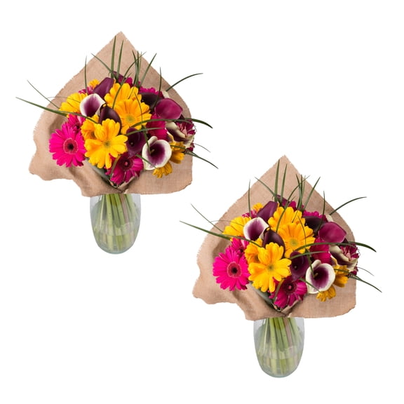 Violet Divinity Bouquet with Burlap - Fresh Cut - 32 Stems - 2 Pack