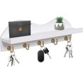 thumbnail image 1 of WWS-Key Holder for Wall, Decorative Key and Mail Organizer with 5 Sturdy Metal Hooks and Floating Shelf, 15 Inches Wood Wall Mounted Key Rack for Entryway, White and Gold, 1 of 4