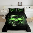 thumbnail image 2 of Castle Fairy 3-Piece Queen Size Comforter Set - Skull Lightning Gothic Green Print, 2 of 8
