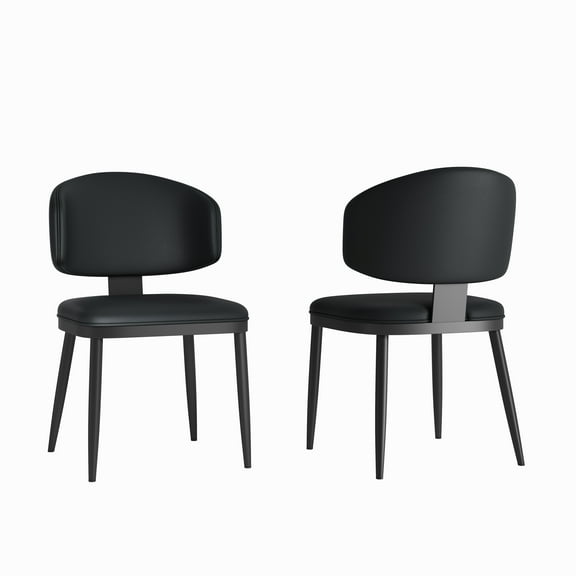 Set of 2 Black Pu Leather Dining Chairs - Modern Metal Frame Kitchen Chairs (20.5"L X 20.1"W X 32.5"H)