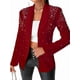 thumbnail image 1 of Blazer de Negocios para Mujer, Chaqueta de Traje de Larga con Abertura Frontal, Abrigo con Botones de Diamantes de Imitación, Ropa de Oficina Vino Tinto XXL, 1 of 7