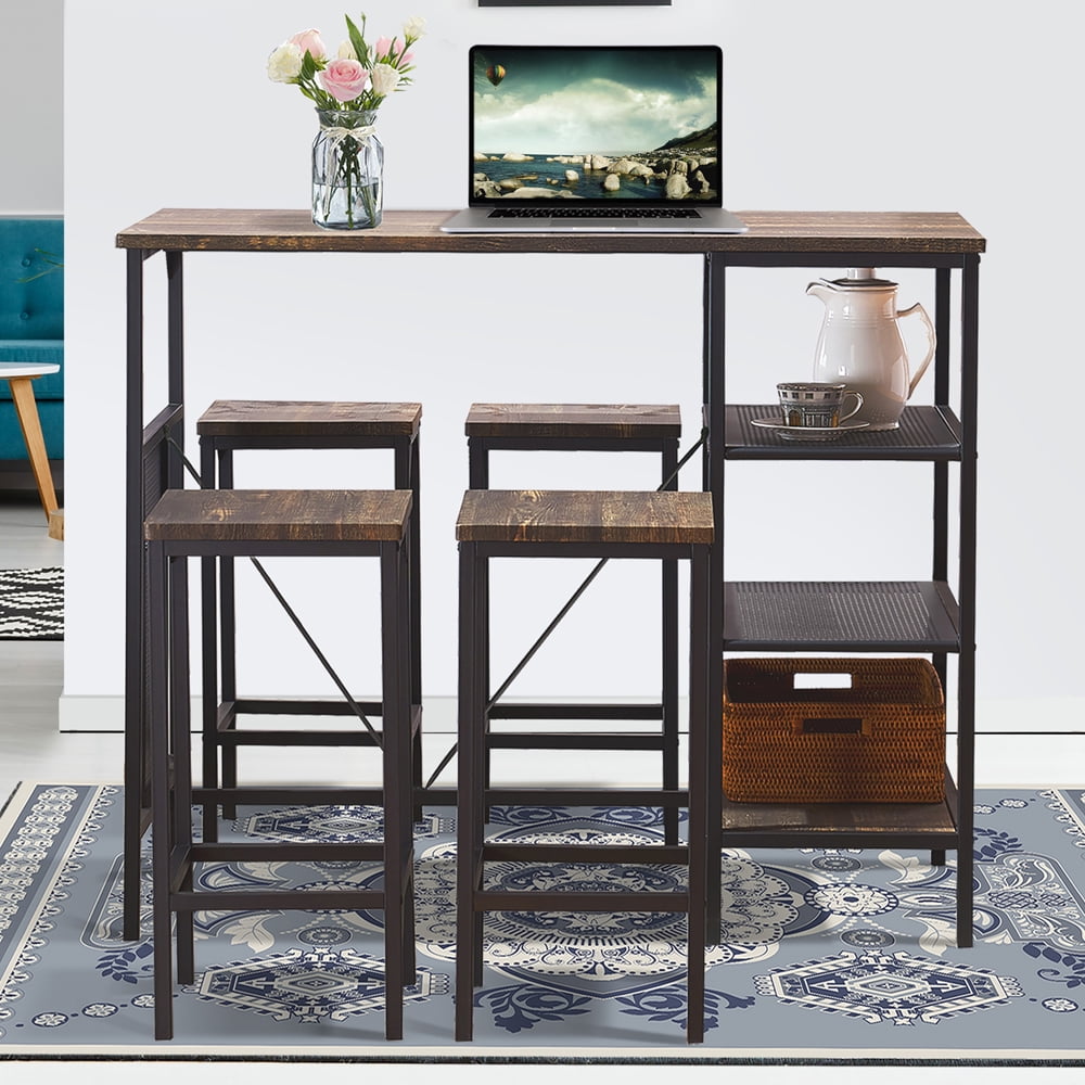 Counter Height Bar Table Set, 5 Pieces Bistro Table Set with 4 Stools