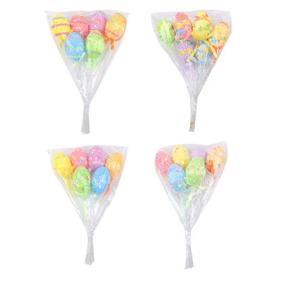 Darzheoy 6 Pack Foam Easter Egg Picks Decorative Sticks Pastel Colors Glittered and Painted for Table Home Wreath Crafts Easter Egg Tree Branches Ornaments