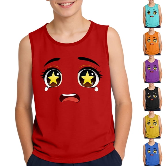 SGFCWSX Boys Summer Tank Tops Print Crew Neck Sleeveless Relaxed Fit Outdoor Daily Wear Tops for Kids Red Size 8 Years