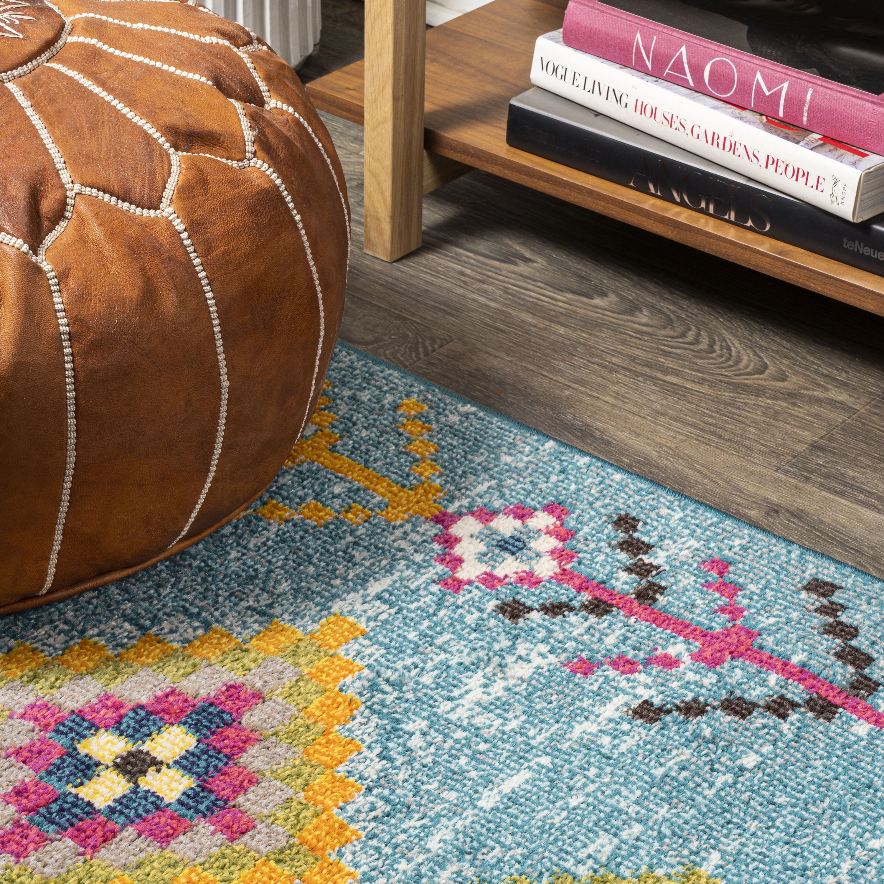 JONATHAN Y MOROCCAN HYPE 4 x 6 Area Rug, Tribal Love Geometric - Light Blue/Multi, MOH105D-4