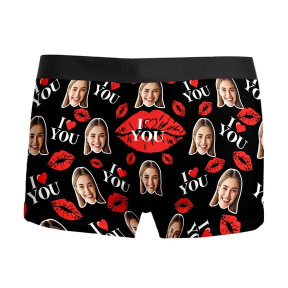 KHONTS Custom Face Men's Boxer Briefs Personalized Underwear with Photo Picture Customized Boxers Gifts for Boyfriend Husband Him 06-Black XL