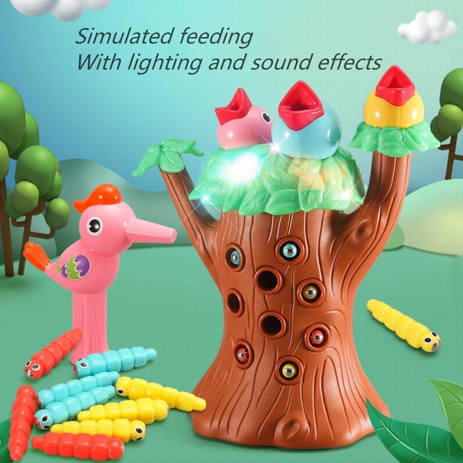 LYINGF Magnetic Bird Feeding Game Toys, Woodpeckers Catch Insects and Feed Toys, Woodpecker Worm, Feed The Bird Toddler Toy, Magic Bird Feeder Toy for Girl and Boy Gifts