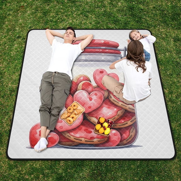 Hearts Cookies in Bottle Beach Blanket Outdoor Picnic Blanket 78"x 78" Waterproof Foldable for Beach Camping Travel Hiking Grass Lawn Park