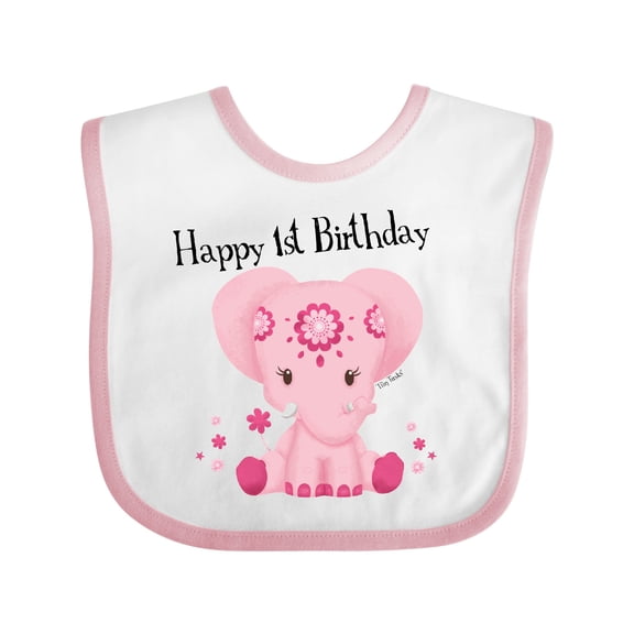 Inktastic Aditi 1st Birthday Elephant Pink Cute Boys or Girls Baby Bib
